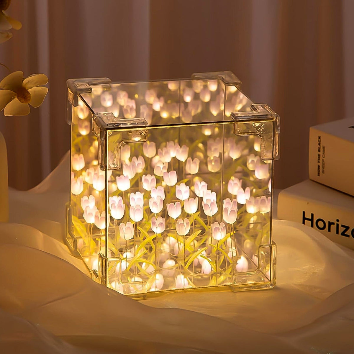 Tulip LED Night Lamp showcasing vibrant illuminated tulip flowers. Main image
