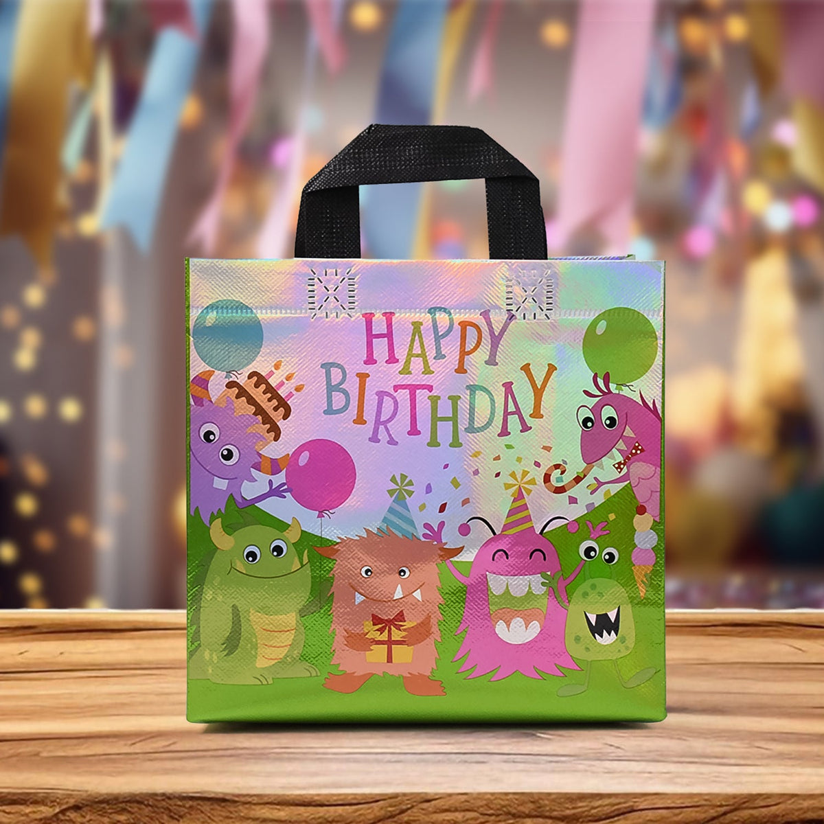 Reusable birthday gift bag featuring colorful mixed designs Main image
