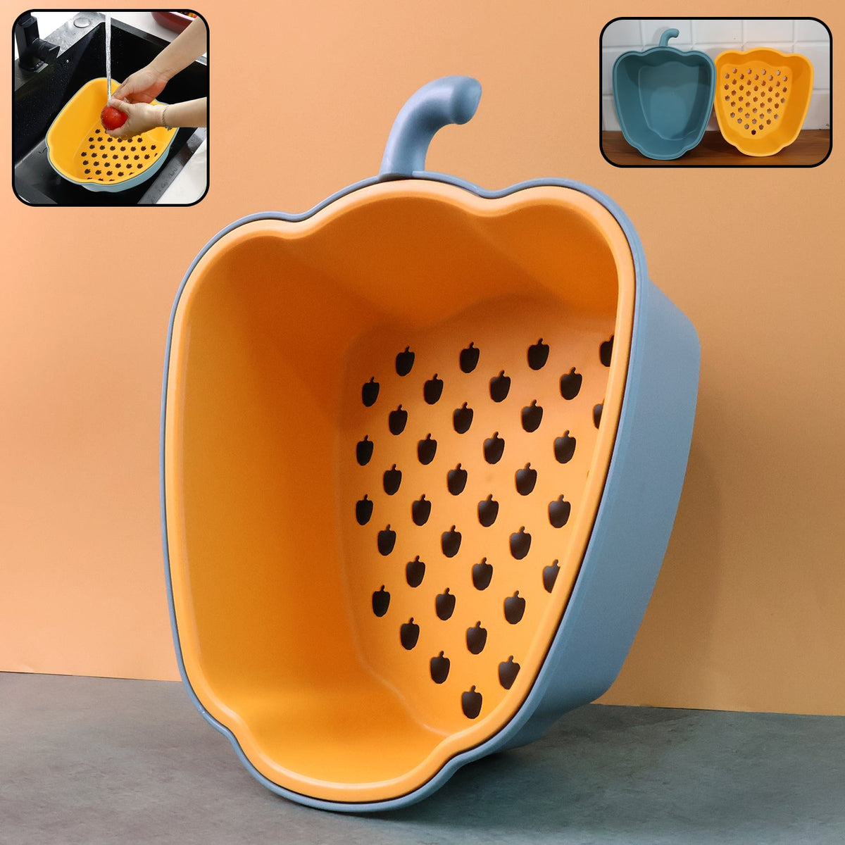 Pepper shape 2-in-1 washing bowl and colander set nested together for kitchen use Main image