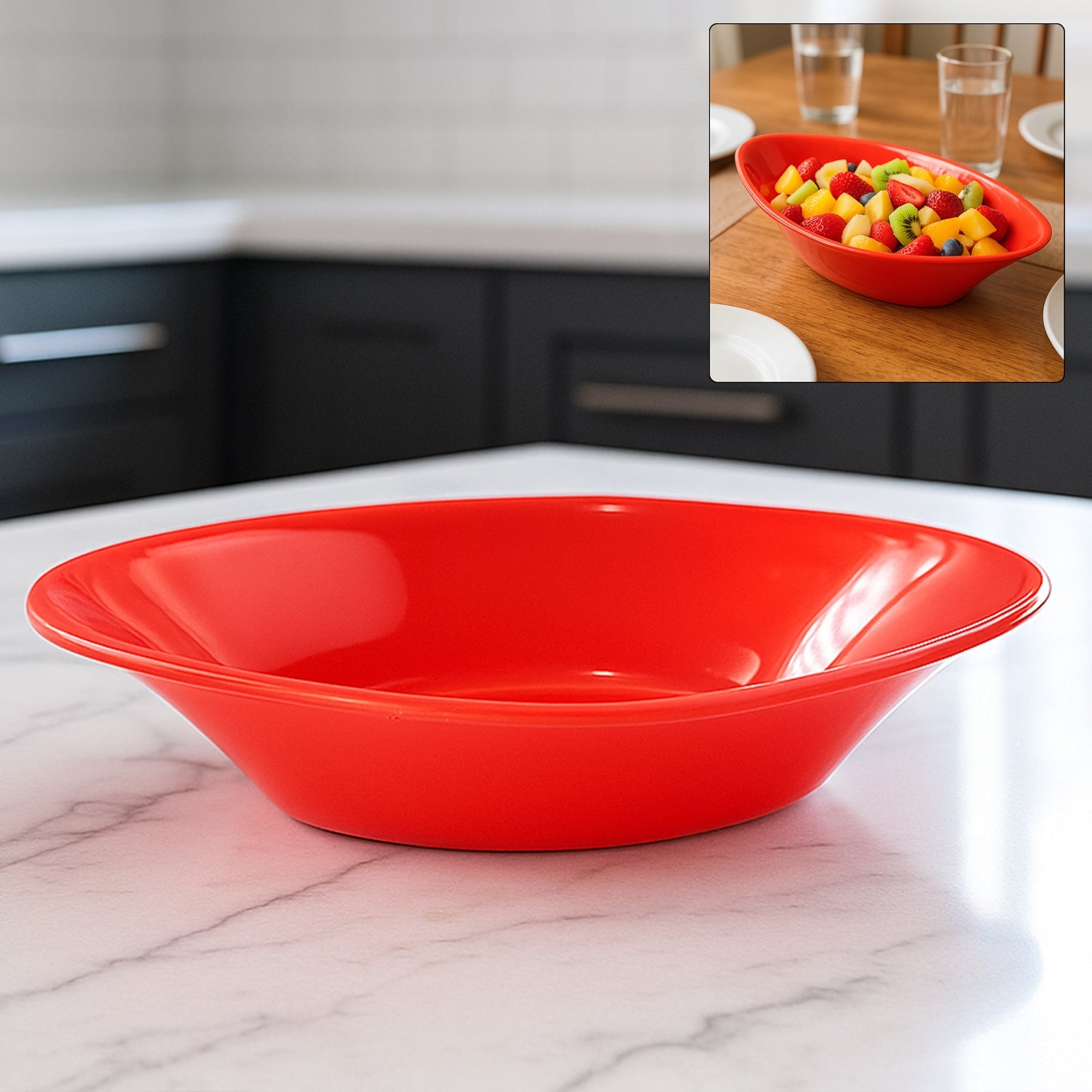 Plastic Marin Serving Bowl – Deep Oval Red Glossy Finish Secondary image