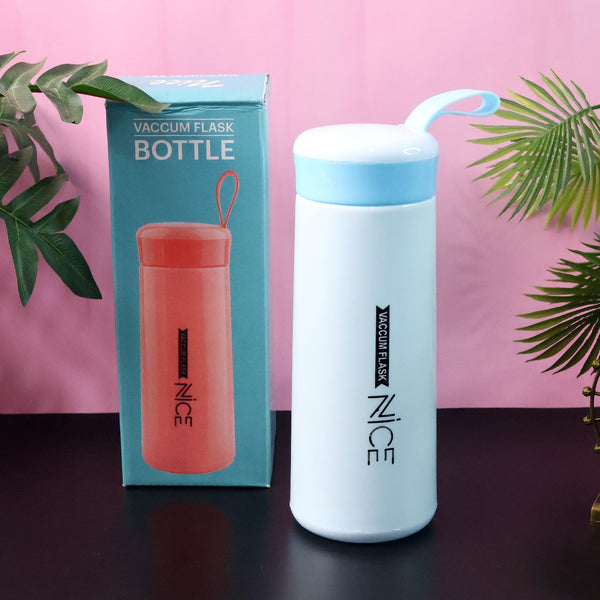 Plastic flask water bottle in blue lid and white body with 400ML capacity