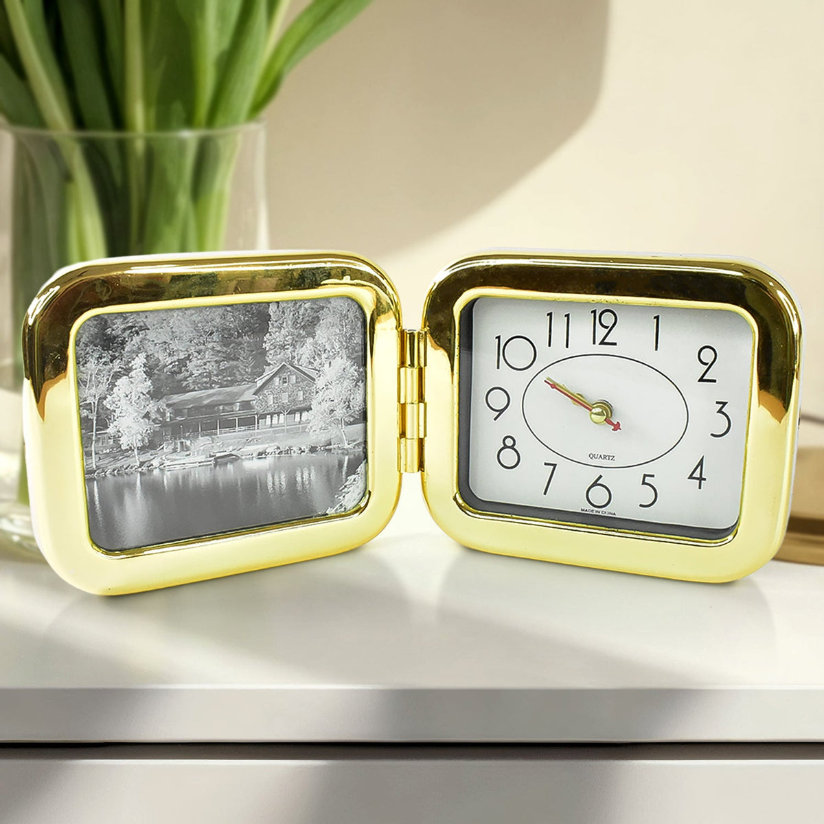Sleek portable foldable desk clock in closed position Main image