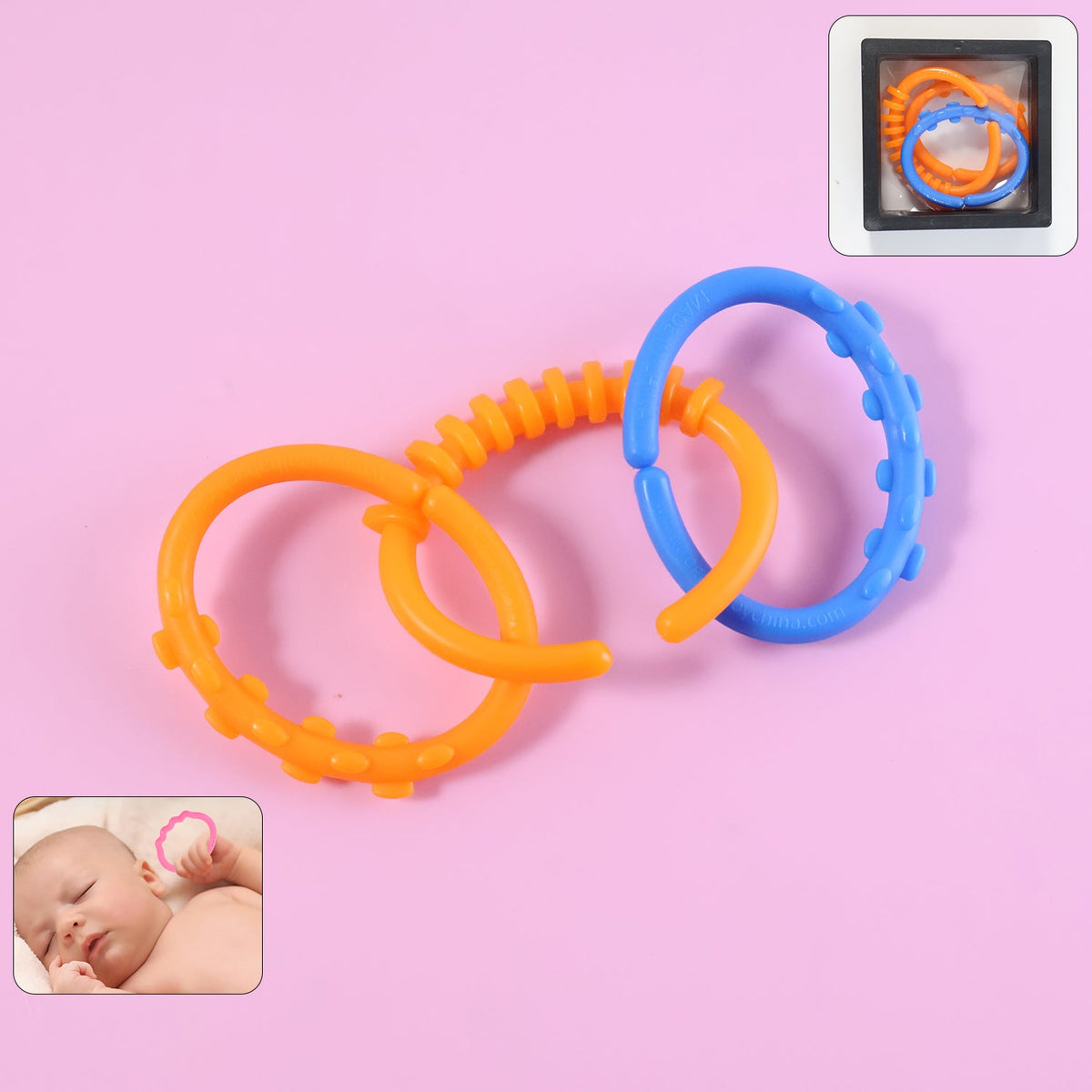 Colorful baby learning links educational toy set with 3 interlocking rings Main image