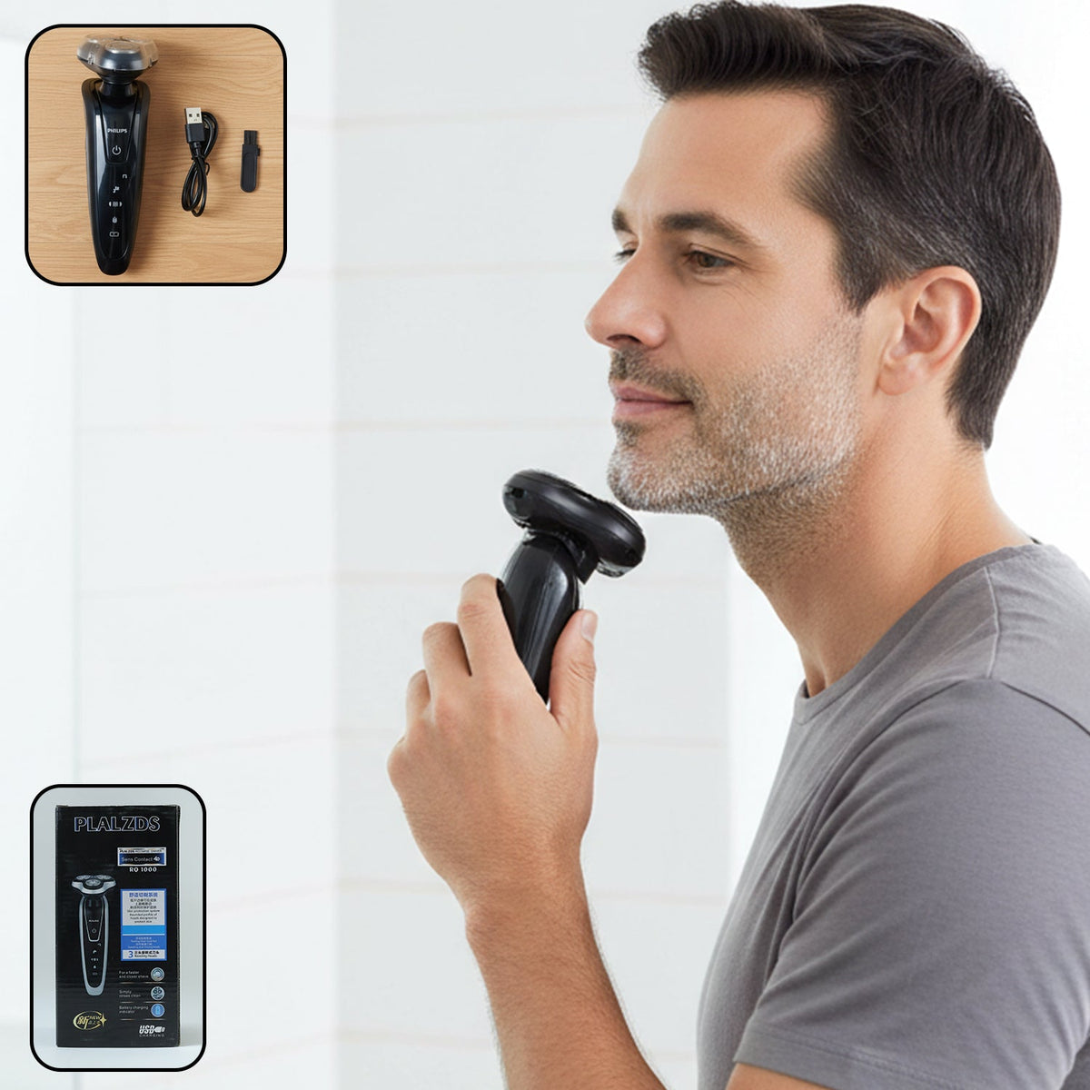 Rechargeable rotary shaver with 3D floating heads for men Main image