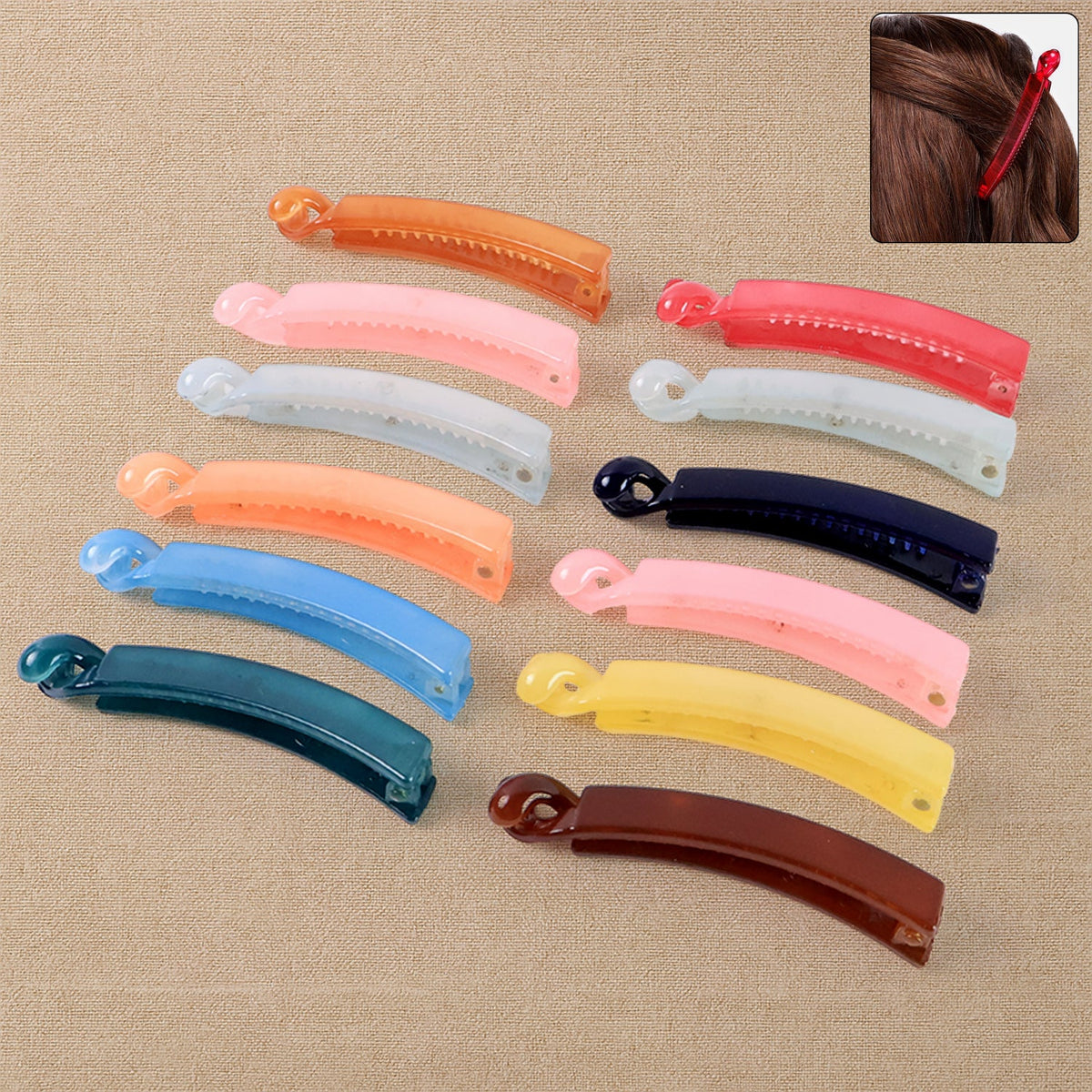 Assorted multicolor banana hair clips in a set Main image