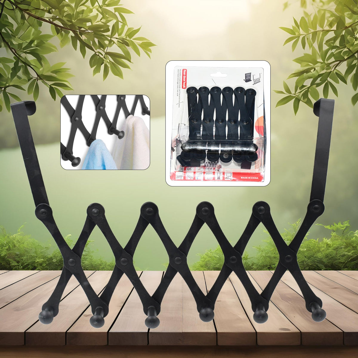 GlimmerHome 6-hook steel door hanger in black, showcasing its over-the-door design. Main image