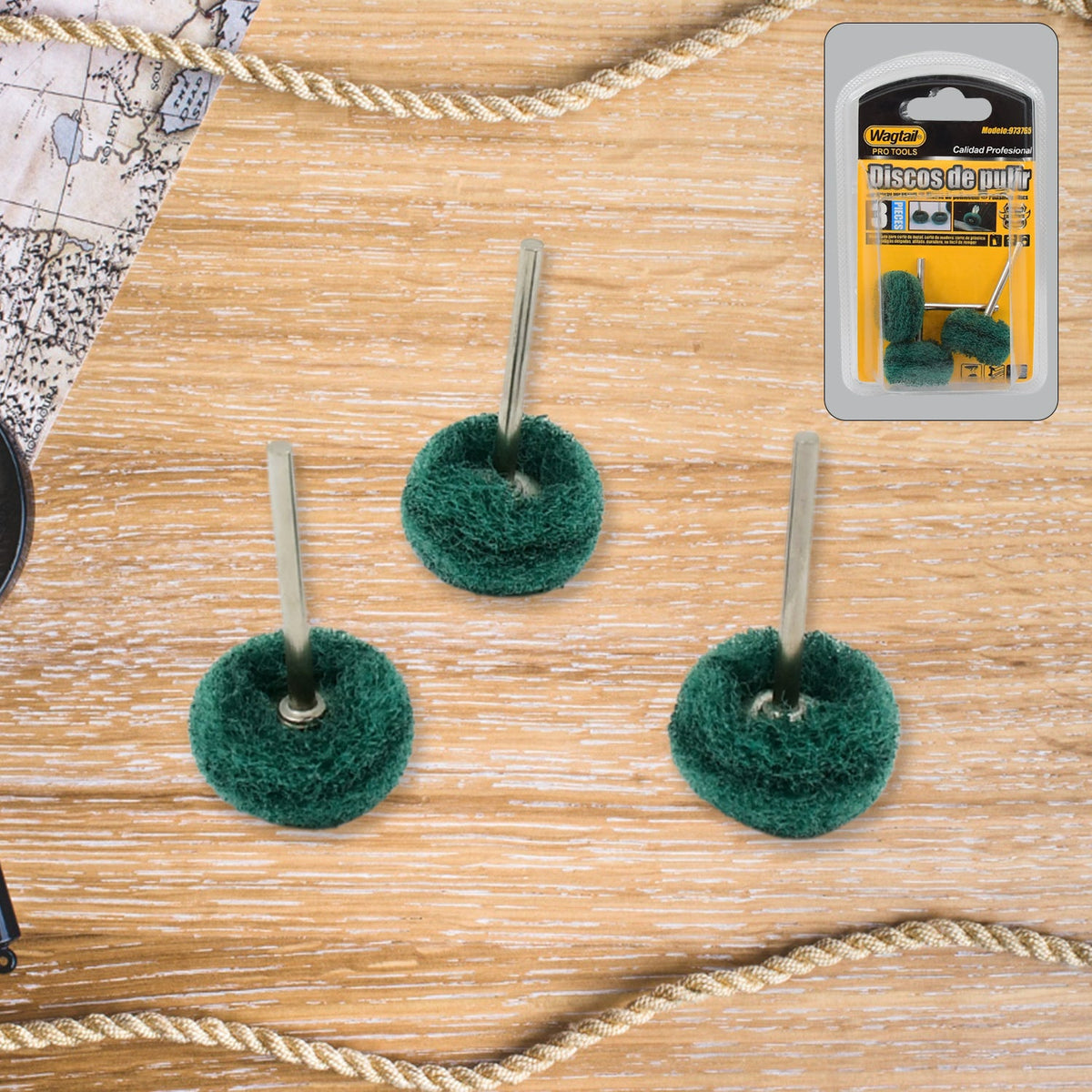 Wagtail Abrasive Polishing Wheel Set with 3 pieces for rotary tools. Main image