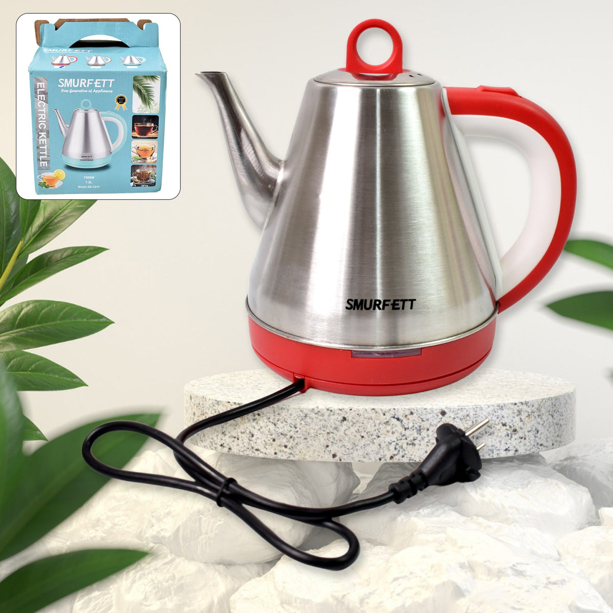 Siplix 1.5 Litre electric kettle with stainless steel finish on a modern kitchen counter. Main image