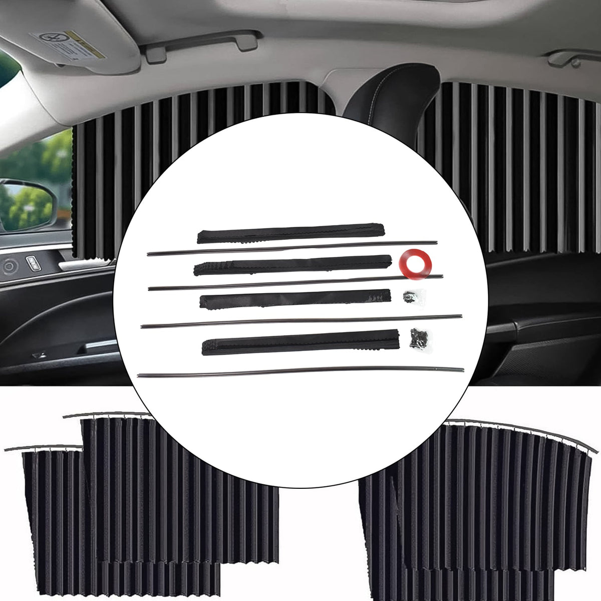 Car interior showing magnetic car window sunshade installed, offering privacy and shade. Main image
