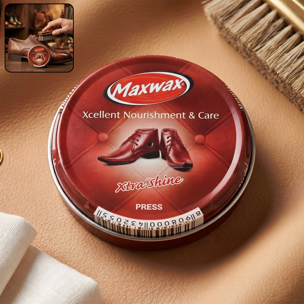 Brown shoe polish cream in a compact jar for easy application on leather shoes. Main image