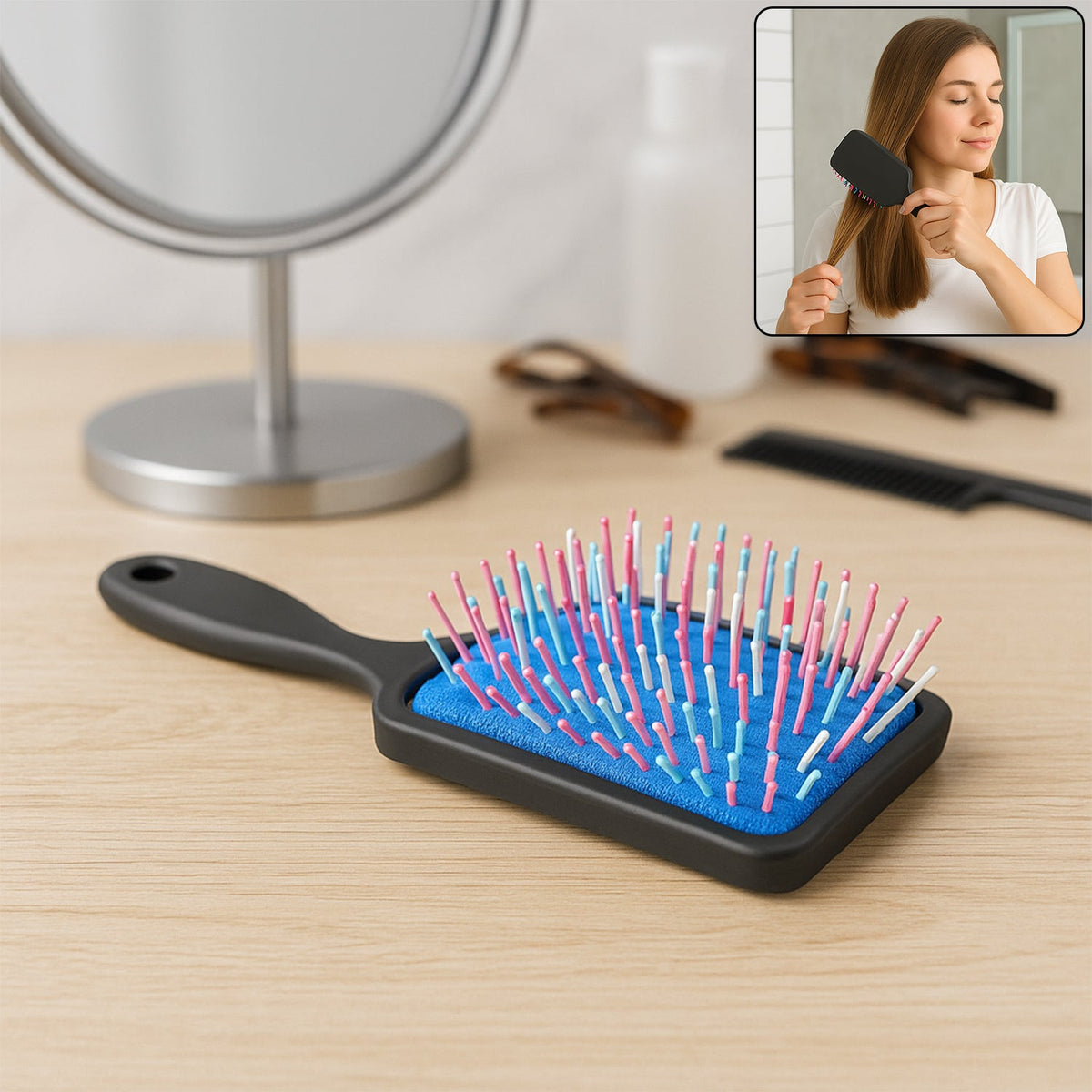 White Scalp Massager Comb with soft, ball-tipped bristles for gentle detangling. Main image