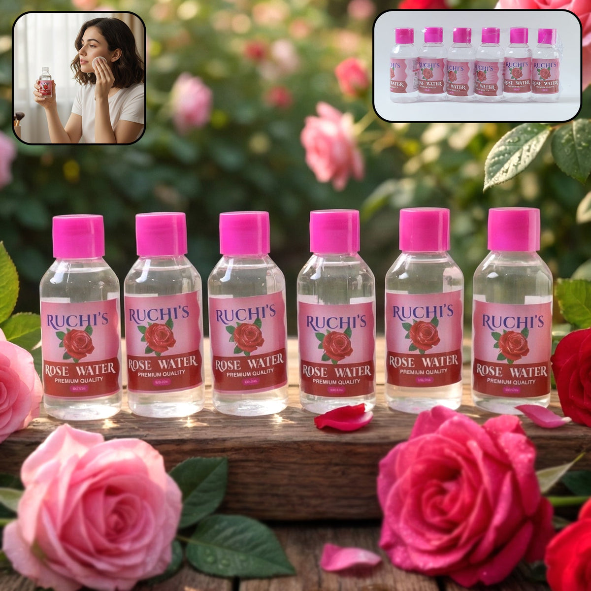 Premium rose water face cleanser 6-piece set, 100 ml bottles for daily skincare Main image