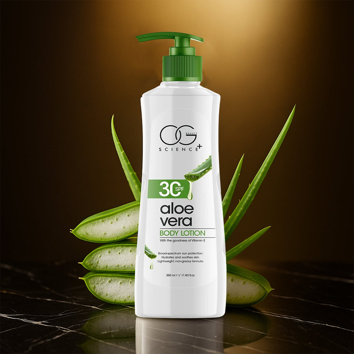 Pump bottle of Aloe Vera Body Lotion with SPF 30 for hydrating skin Main image
