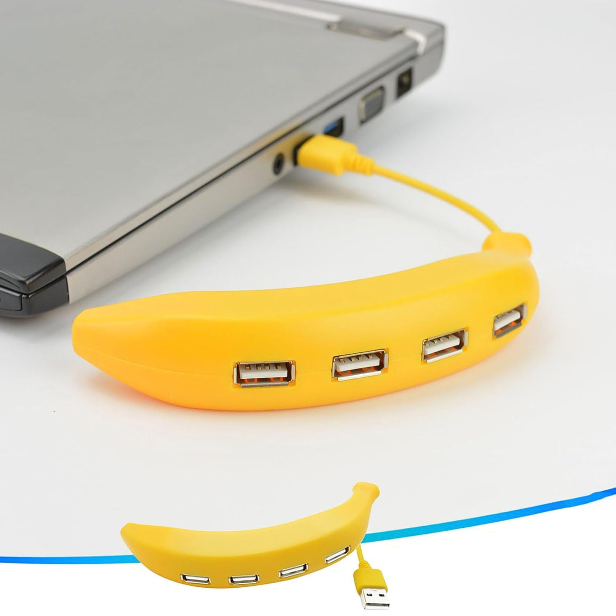Banana Shape USB Hub on a desk, connecting multiple devices for efficient workflow. Main image