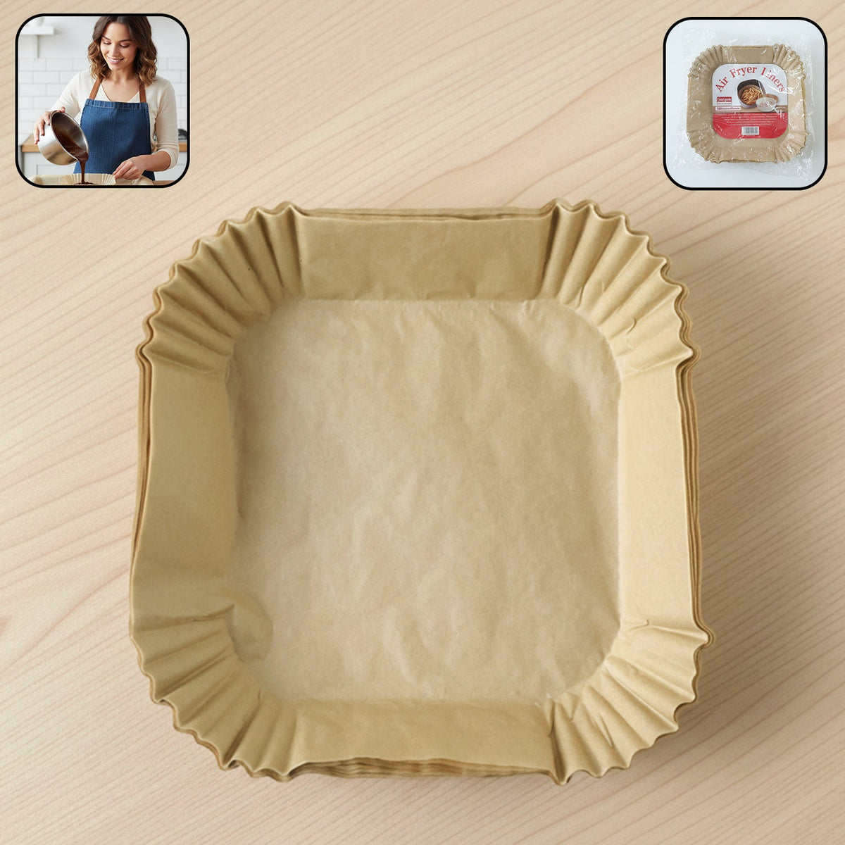 Square disposable paper air fryer liners for easy cooking and cleaning Main image