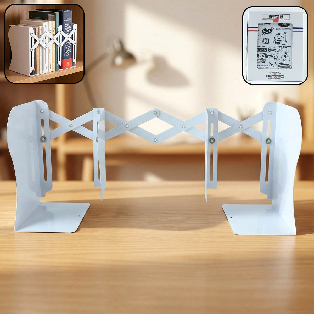Adjustable telescope iron desk book stand with expandable accordion design Main image
