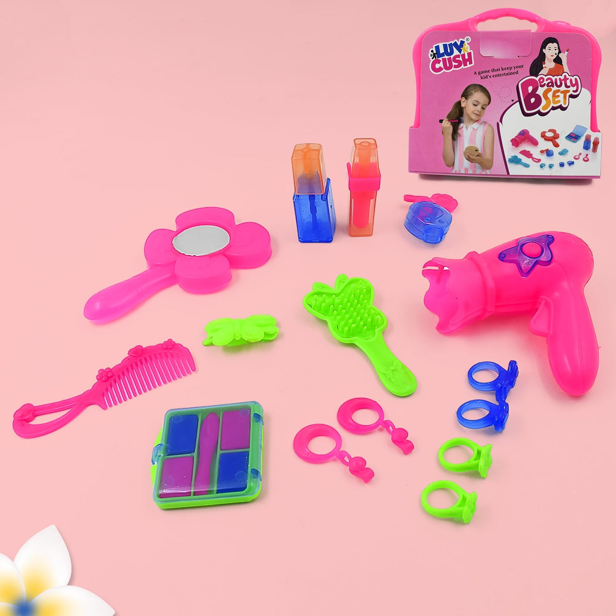Portable kids beauty set in a vibrant pink briefcase, ready for imaginative play. Main image