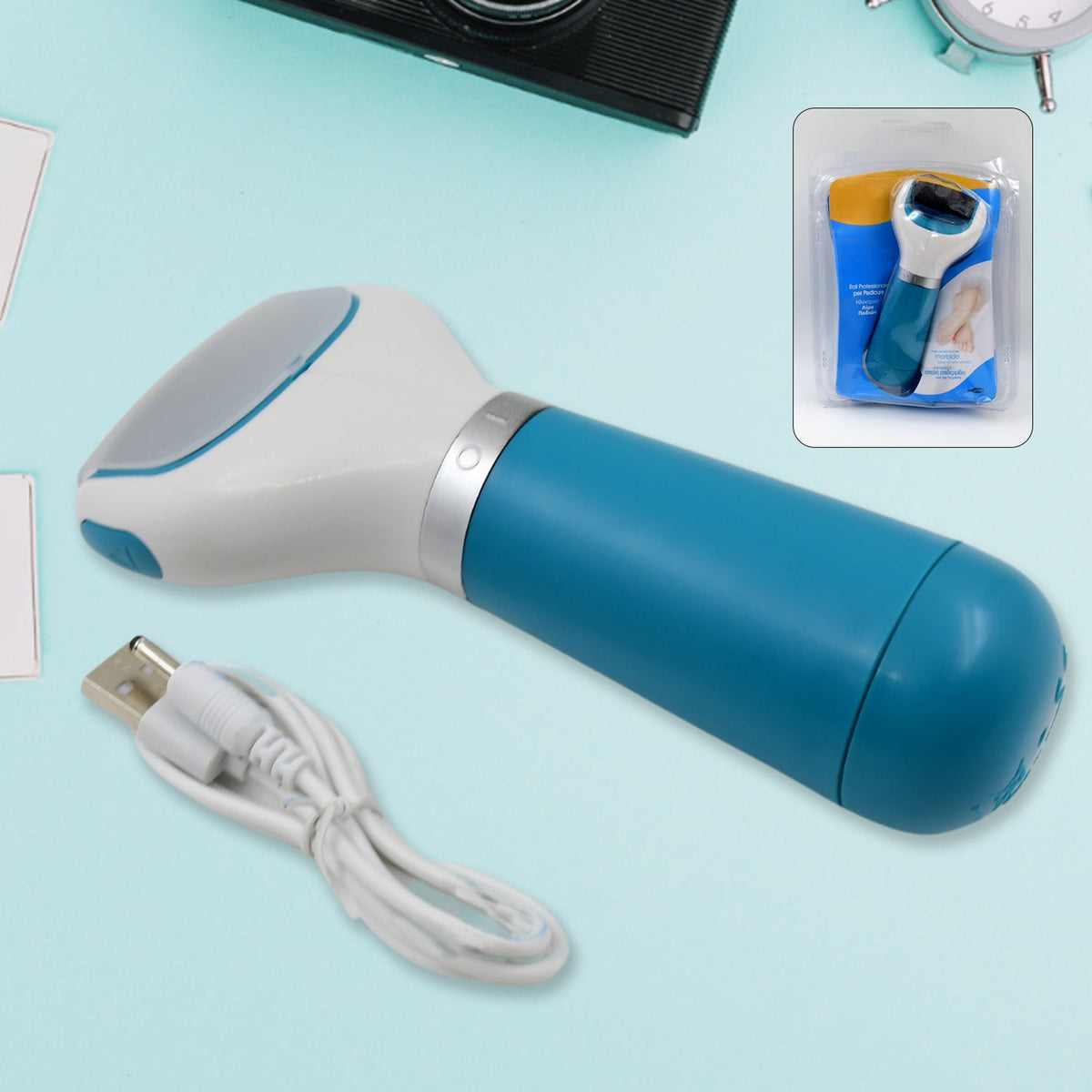 Electric Foot Callus Remover with a coarse roller head, ready for use. Main image