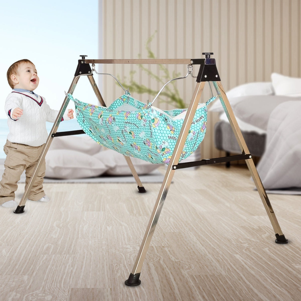 Portable folding baby cradle ghodiyu stainless steel swing stand Main image