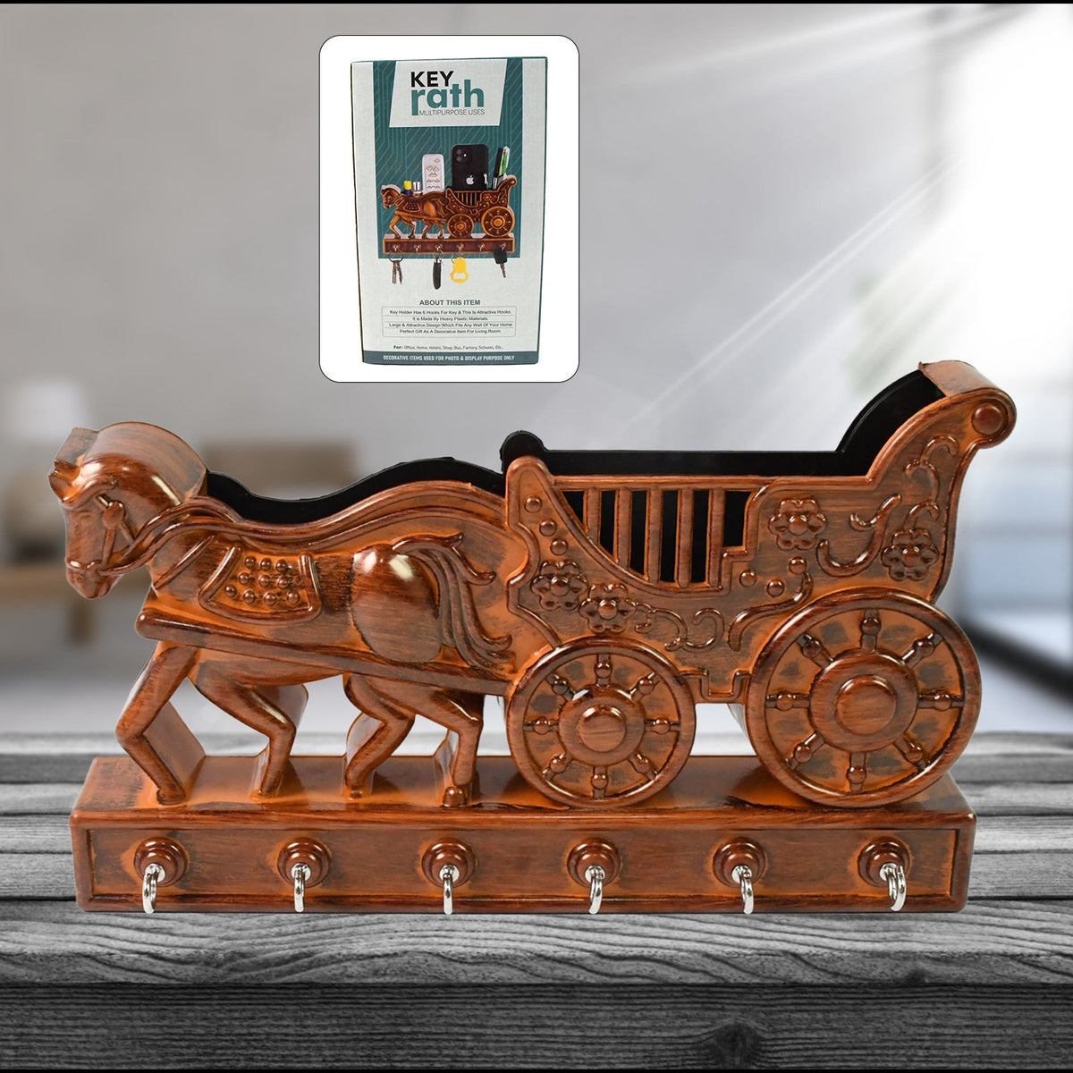 Decorative Rath wall key holder with 6 hooks, ideal for an Indian home entryway. Main image