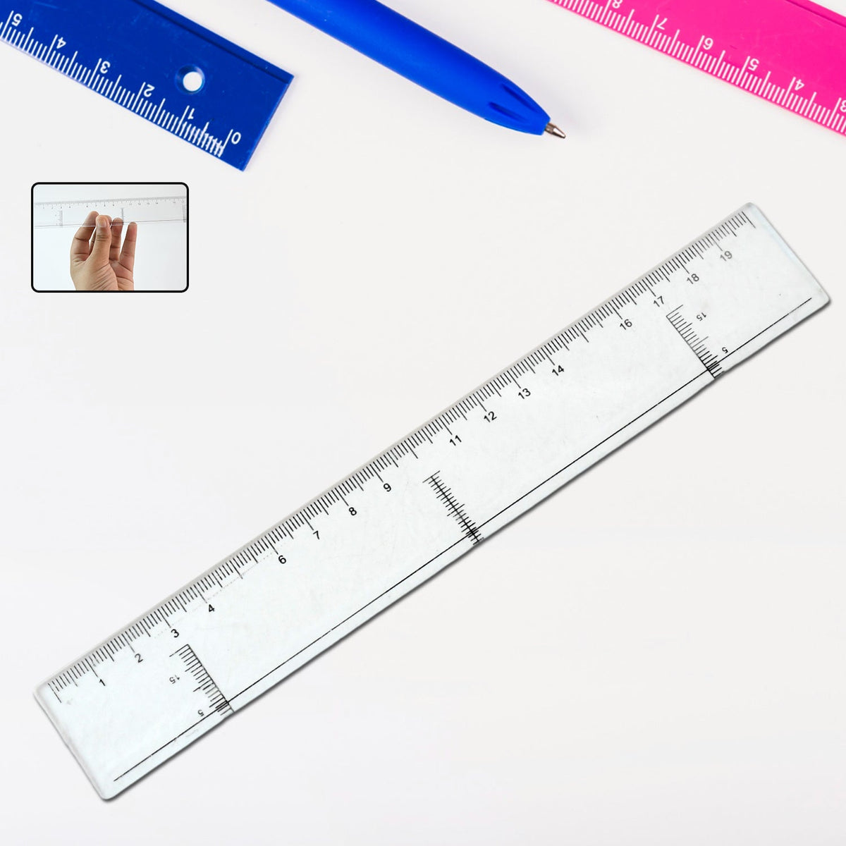 20 cm transparent plastic ruler showing clear dual scale markings Main image