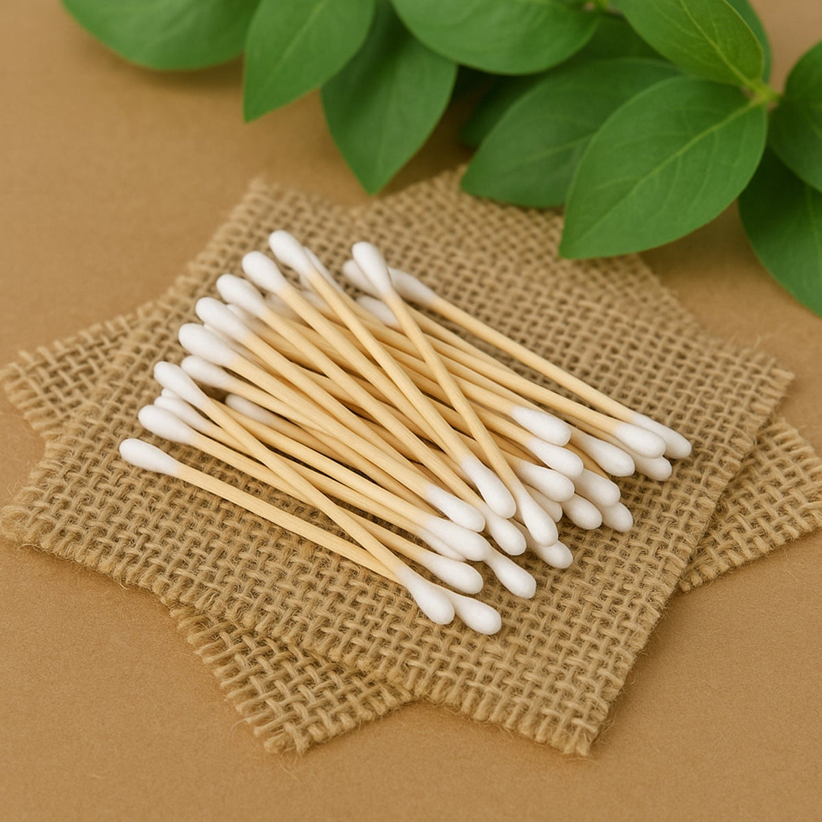 Pack of 100 eco-friendly wooden cotton ear buds with soft double tips Main image
