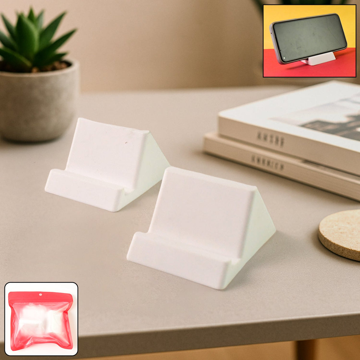 Assorted color compact plastic mobile phone holder stand with triangular design Main image