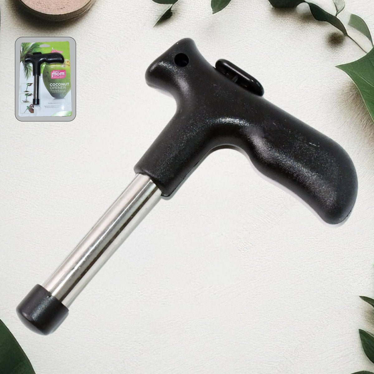 Coconut opener tool with ergonomic handle and stainless steel tube Main image