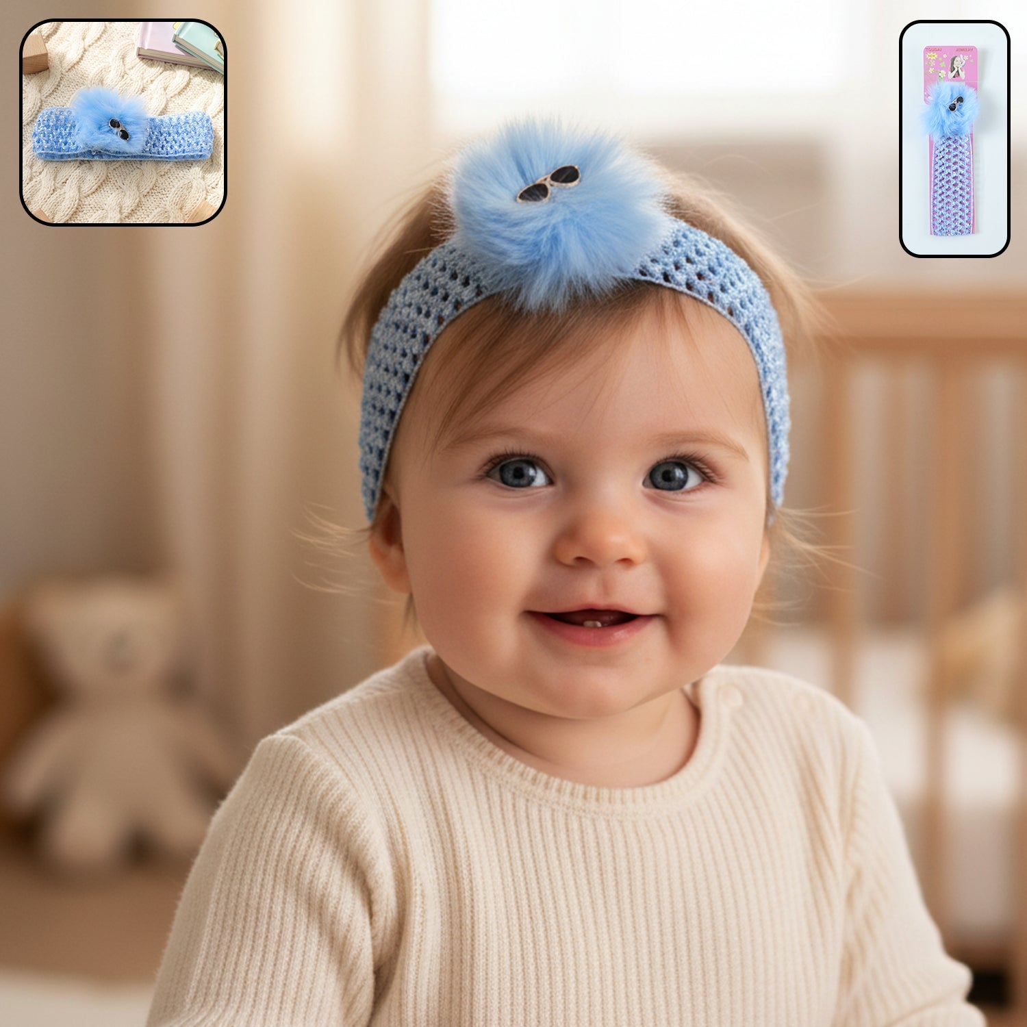 Baby Girls Hair Band – Soft Elastic with Pom Pom for Comfort Secondary image