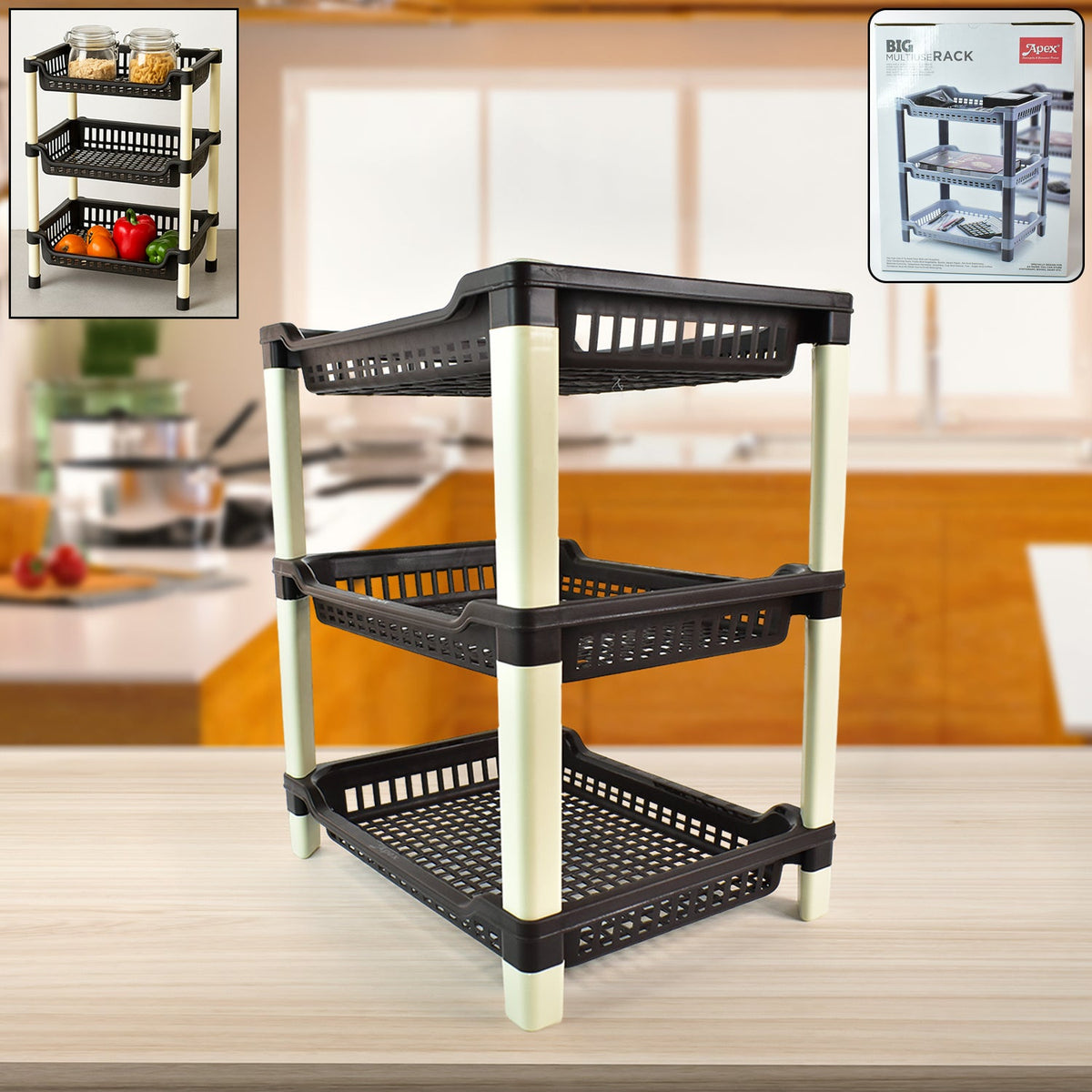 3-tier plastic storage rack with ventilated shelves and durable build Main image