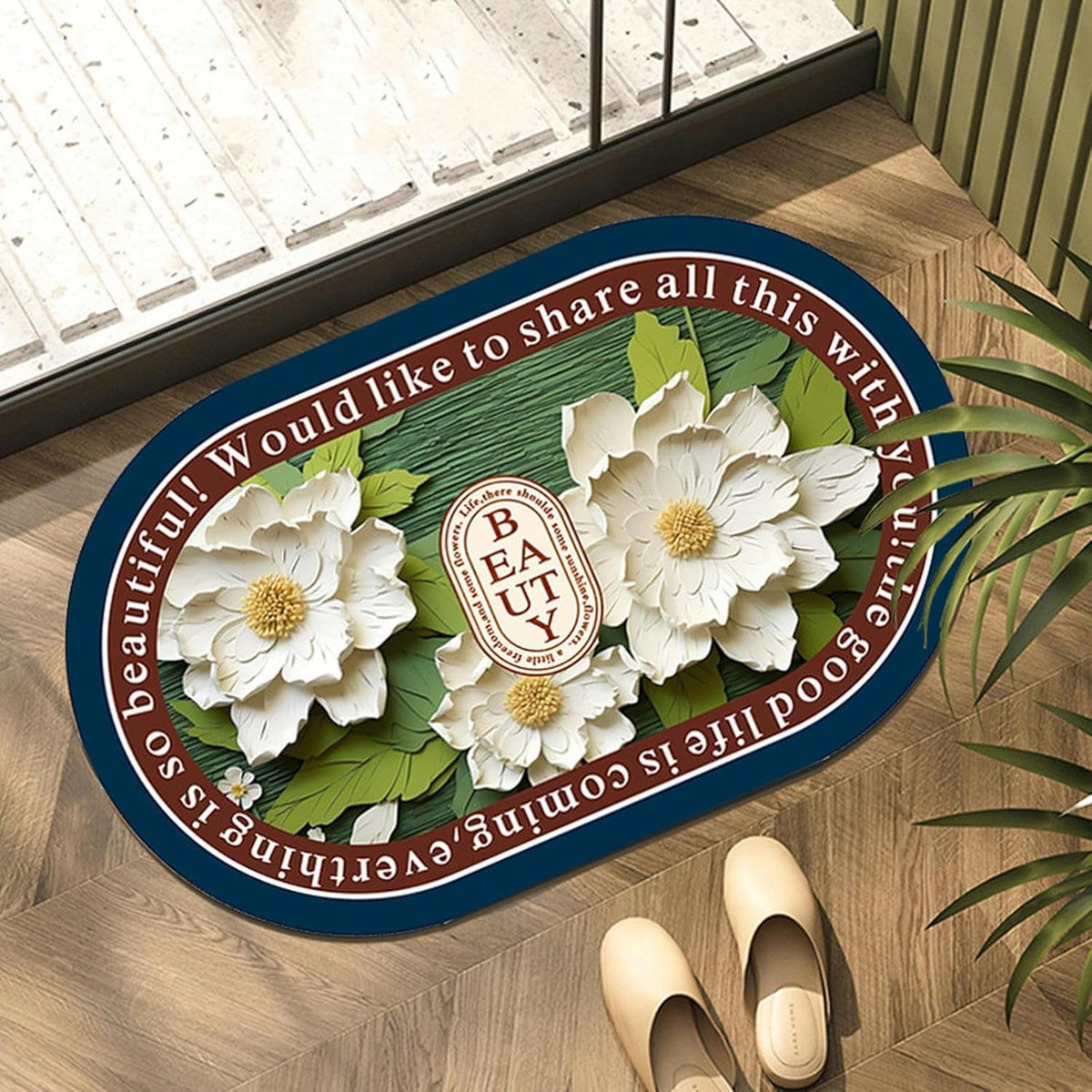 Absorbent bath mat with vibrant 3D floral design for a stylish bathroom. Main image