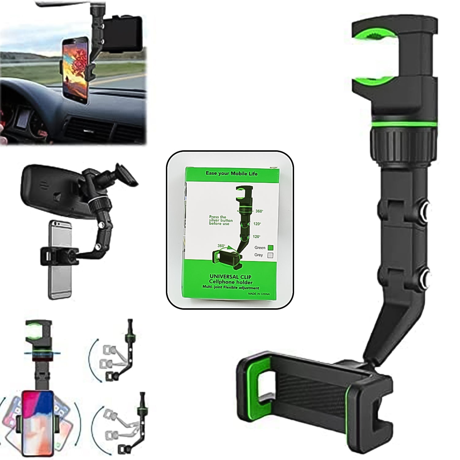 Car Rear View Mobile Holder – 360° Rotatable Mount | Velvet Wheels Secondary image