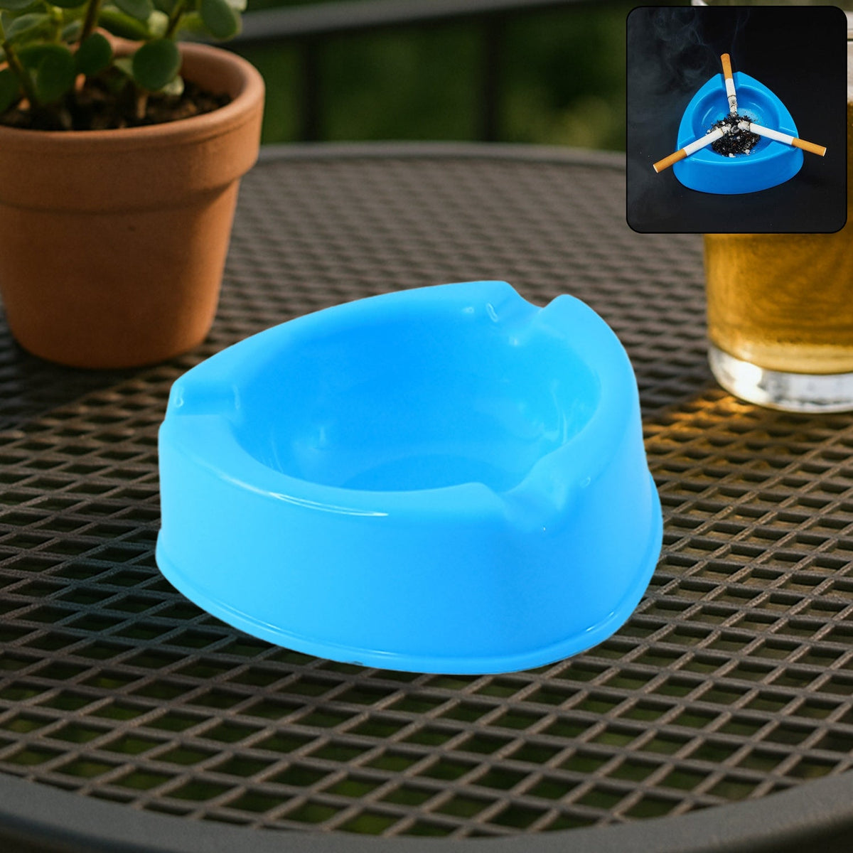 Top view of plastic ashtray showing robust heavy-duty design Main image