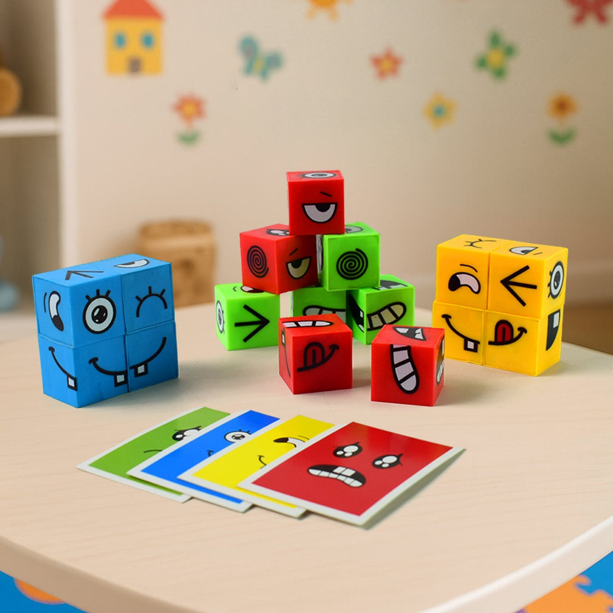 Educational emotion puzzle cube with colorful face expression blocks Main image