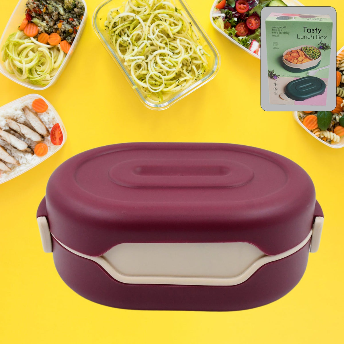 Airtight Tiffin Box with two compartments and integrated spoon. Main image