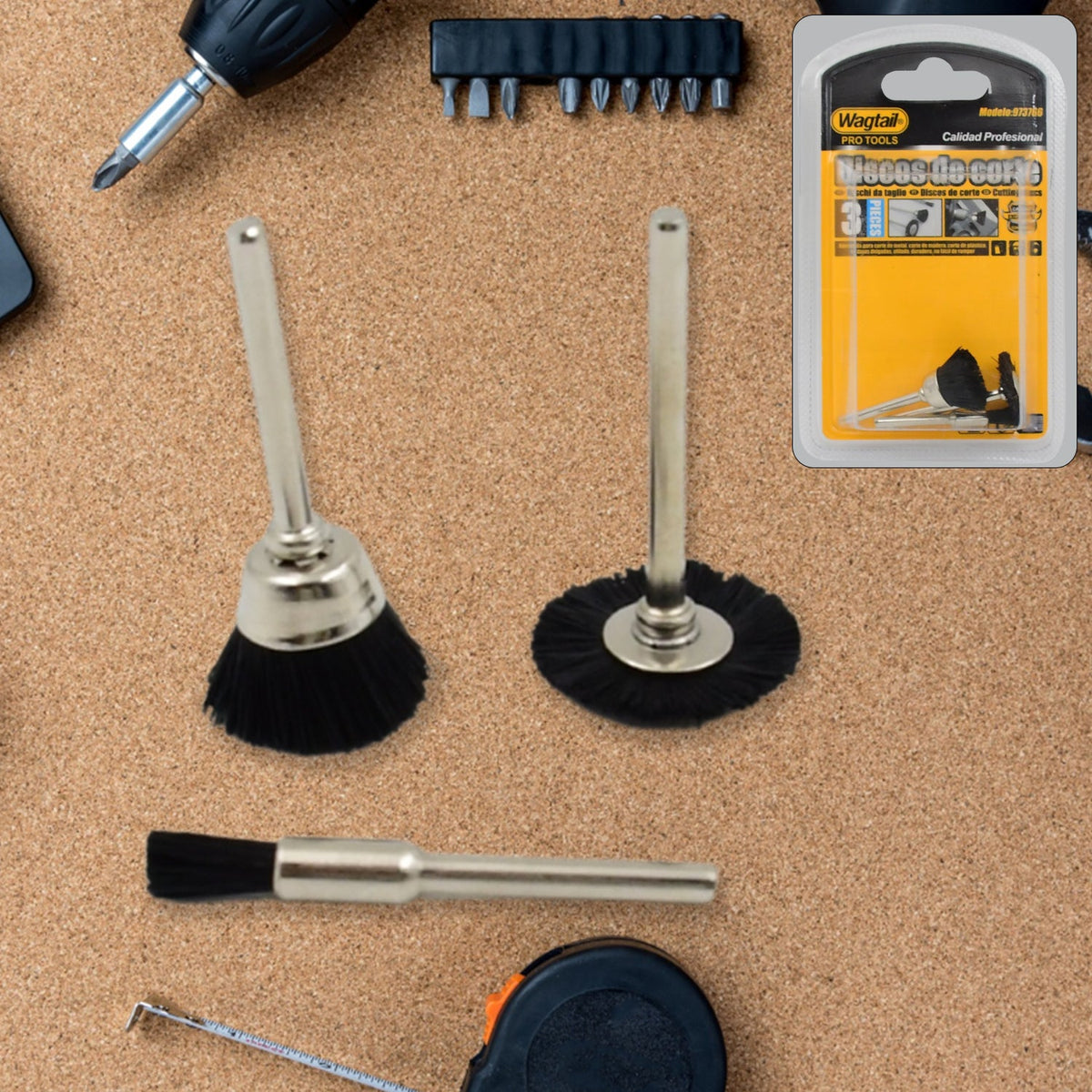 3-piece Brass Wire Wheels set for efficient rust removal and metal polishing. Main image