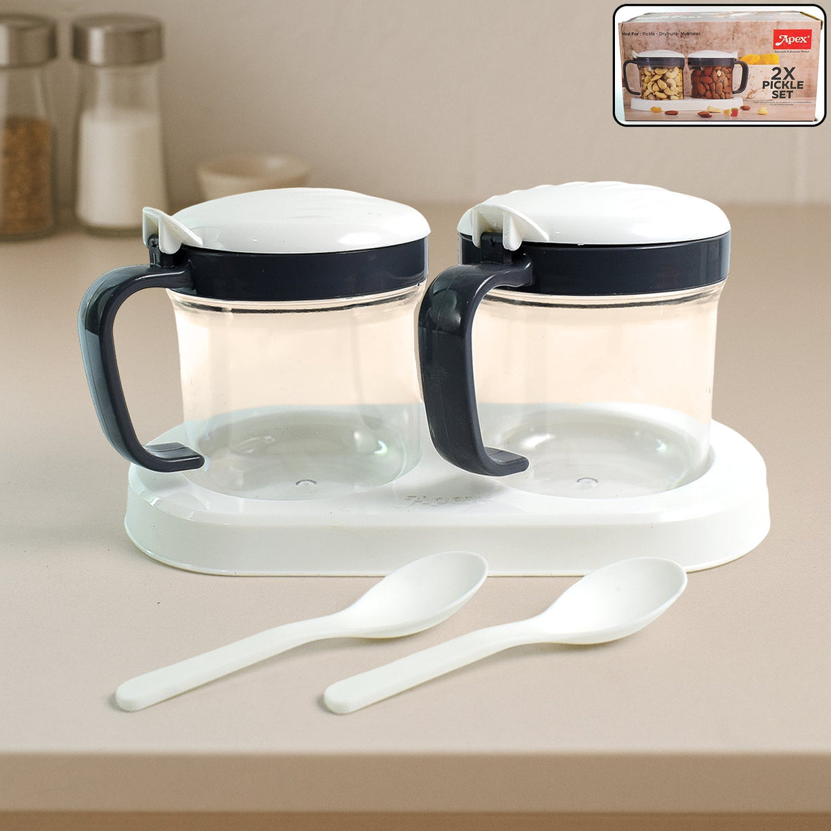 Apex airtight pickle container set with two transparent unbreakable jars Main image