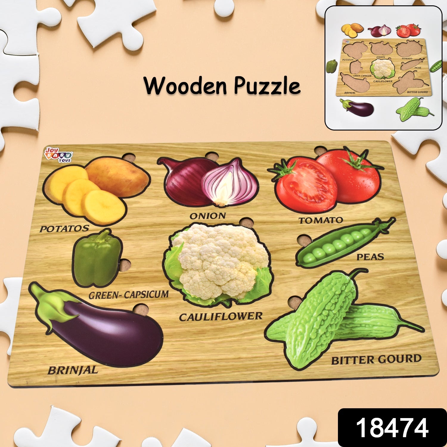 Wooden Vegetable Puzzle – Educational Toy for Toddlers | Inventive Play Secondary image