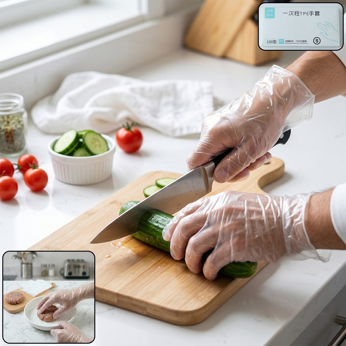 Disposable transparent plastic gloves for kitchen and cleaning use Main image