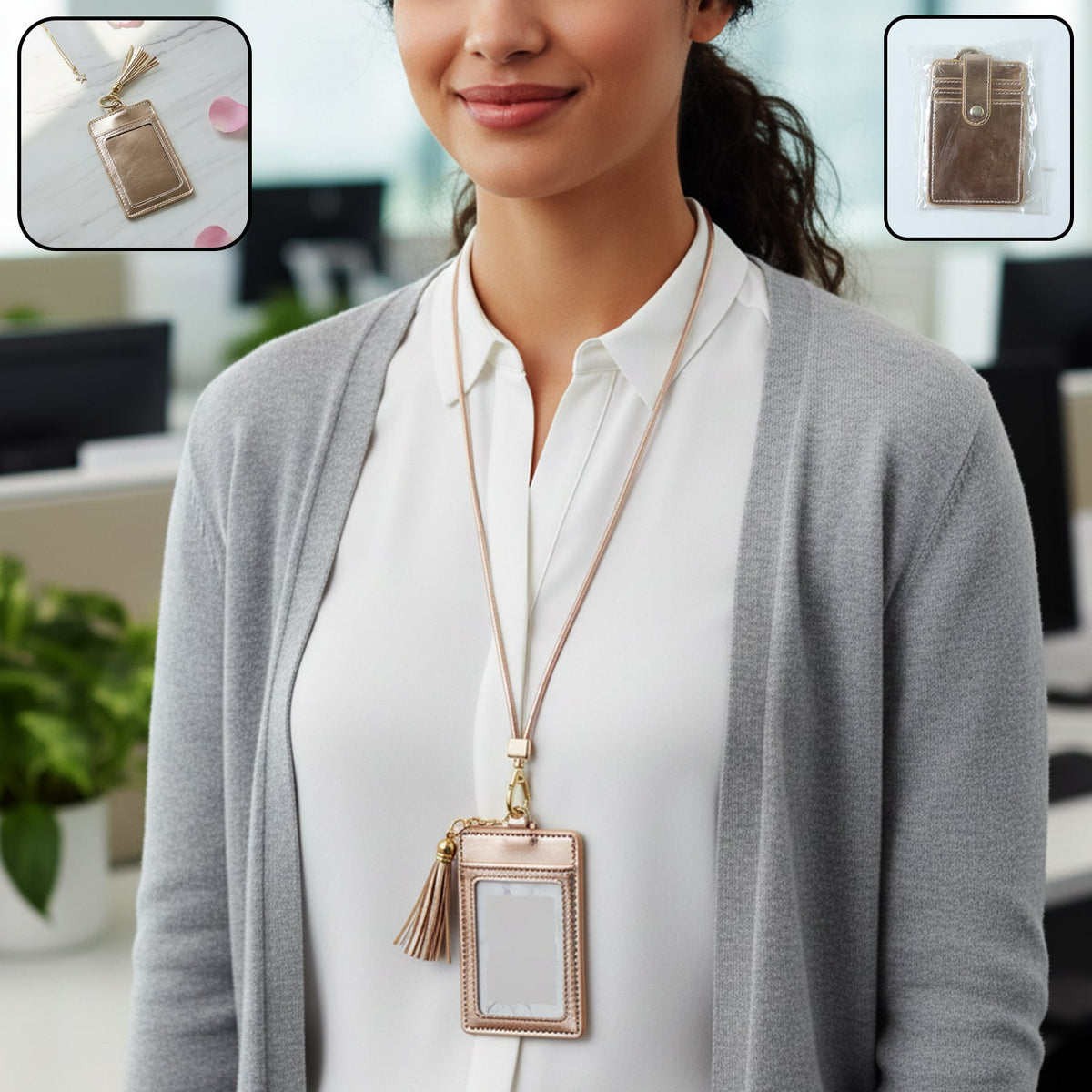 PU Leather Card Holder Wallet with Button Strap and ID window Main image