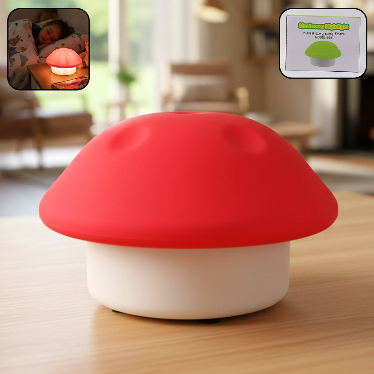 Mushroom shaped LED night light in mixed colors providing soft glow light Main image