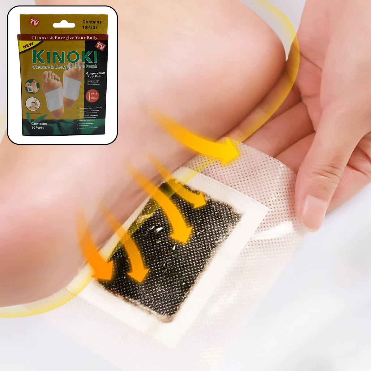 Kinoki Detox Foot Pads with ginger and salt, 10 pieces for natural cleansing. Main image