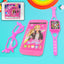A Barbie musical phone play set featuring a pink toy phone, watch, and glasses on a white background.
