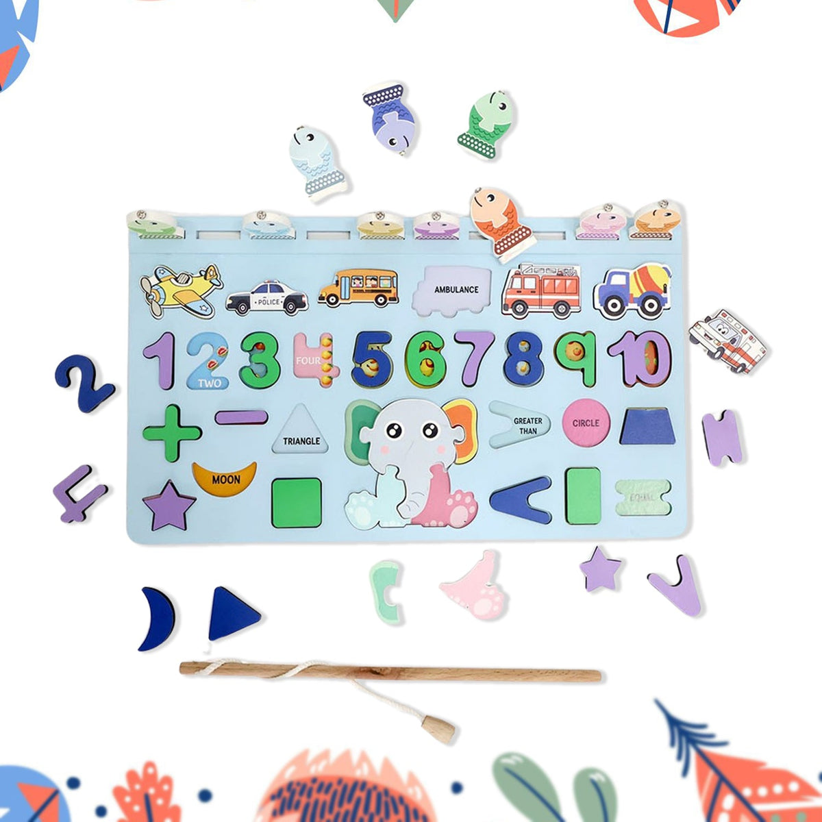 Aditi Wooden Number Puzzle board with colorful magnetic numbers. Main image