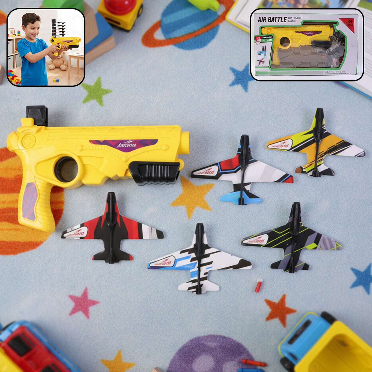Air Battle Plane Launcher Gun Toy with foam glider planes for kids Main image