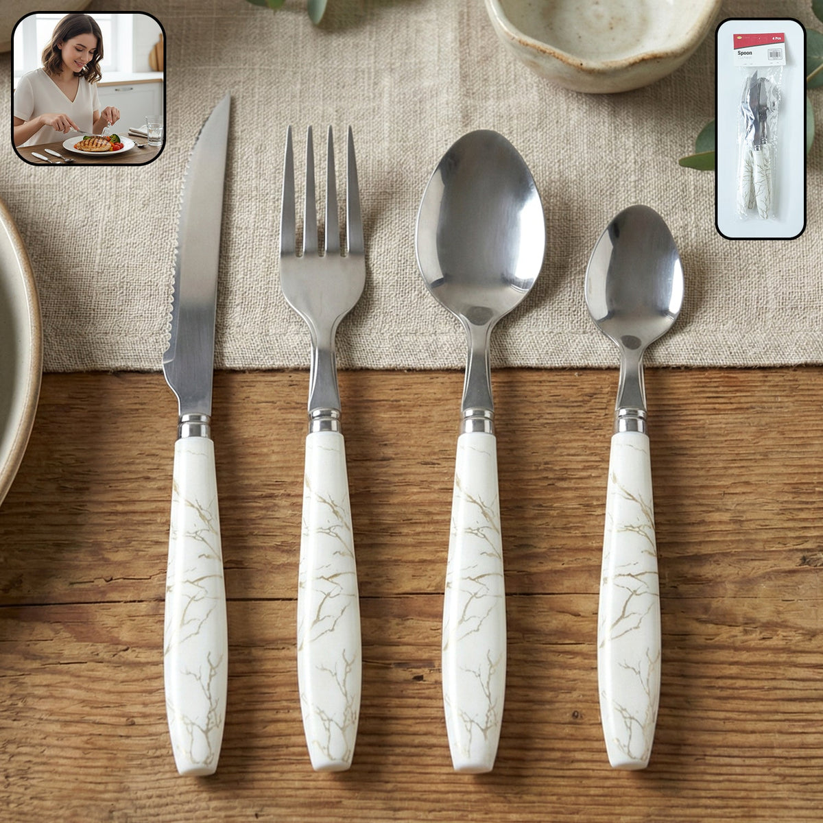 Elegant stainless steel cutlery with stylish handles Main image
