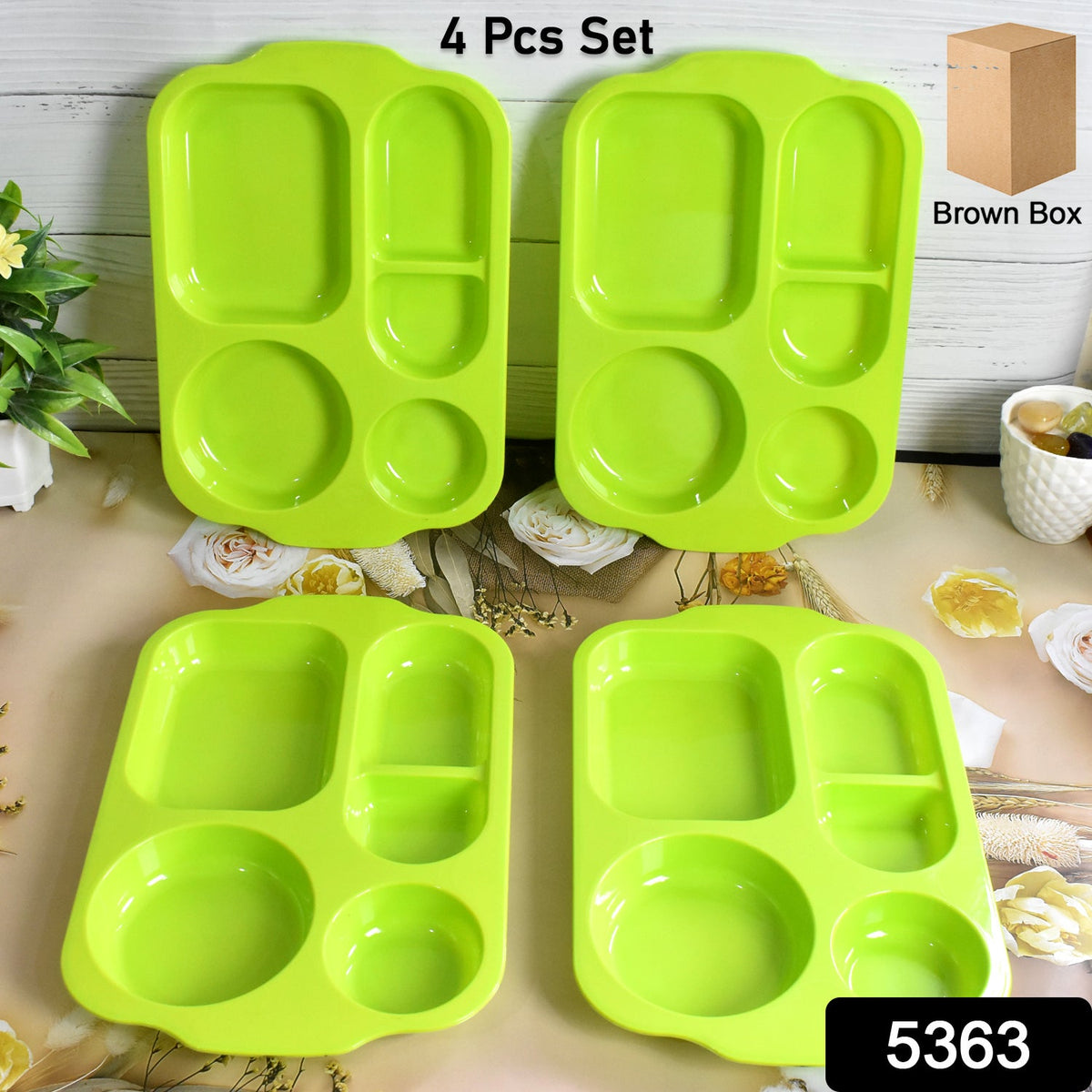 Multicolor 5-compartment food plates, perfect for organized meals. Main image