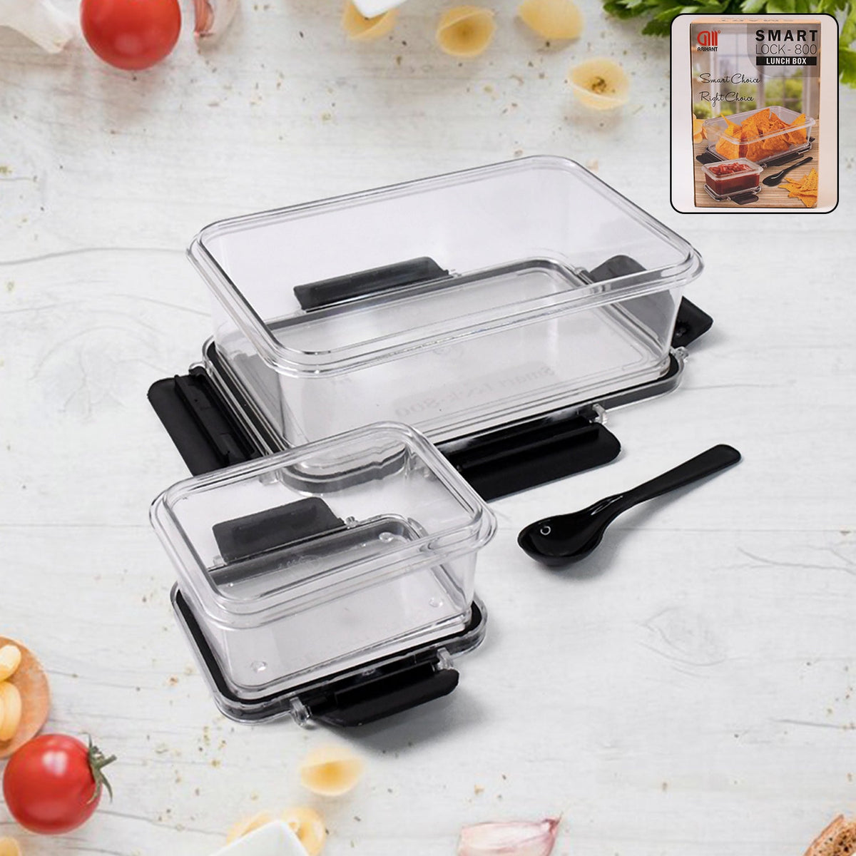 Plastic kitchen storage container set with airtight lock lids and spoon for fresh food storage Main image
