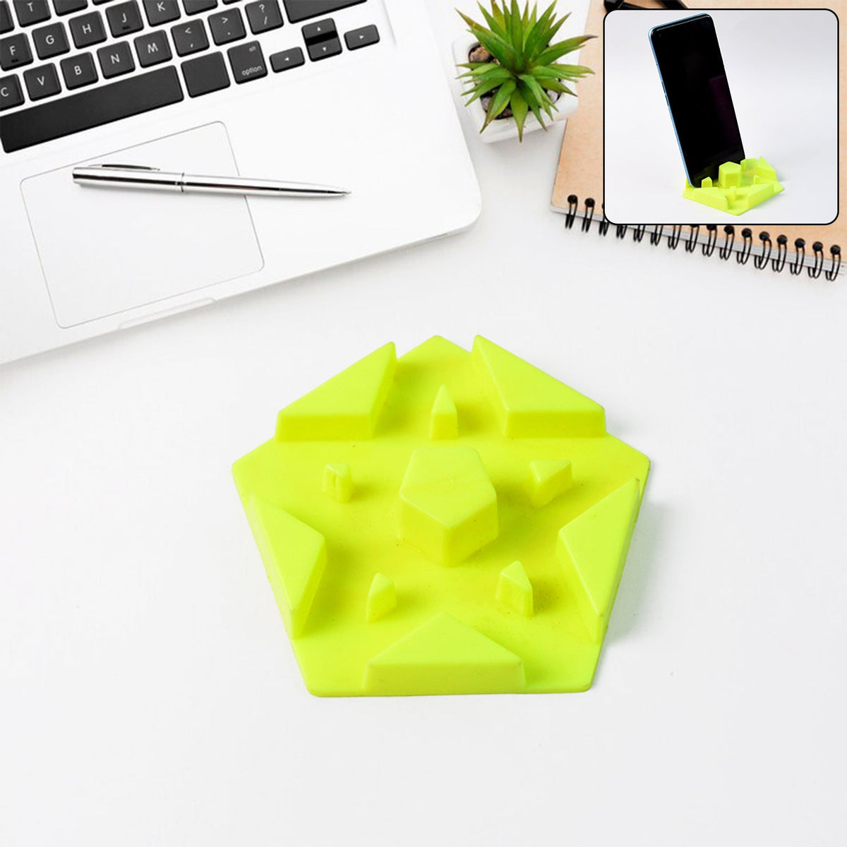 Multi-angle plastic mobile phone stand with geometric base showing front view Main image