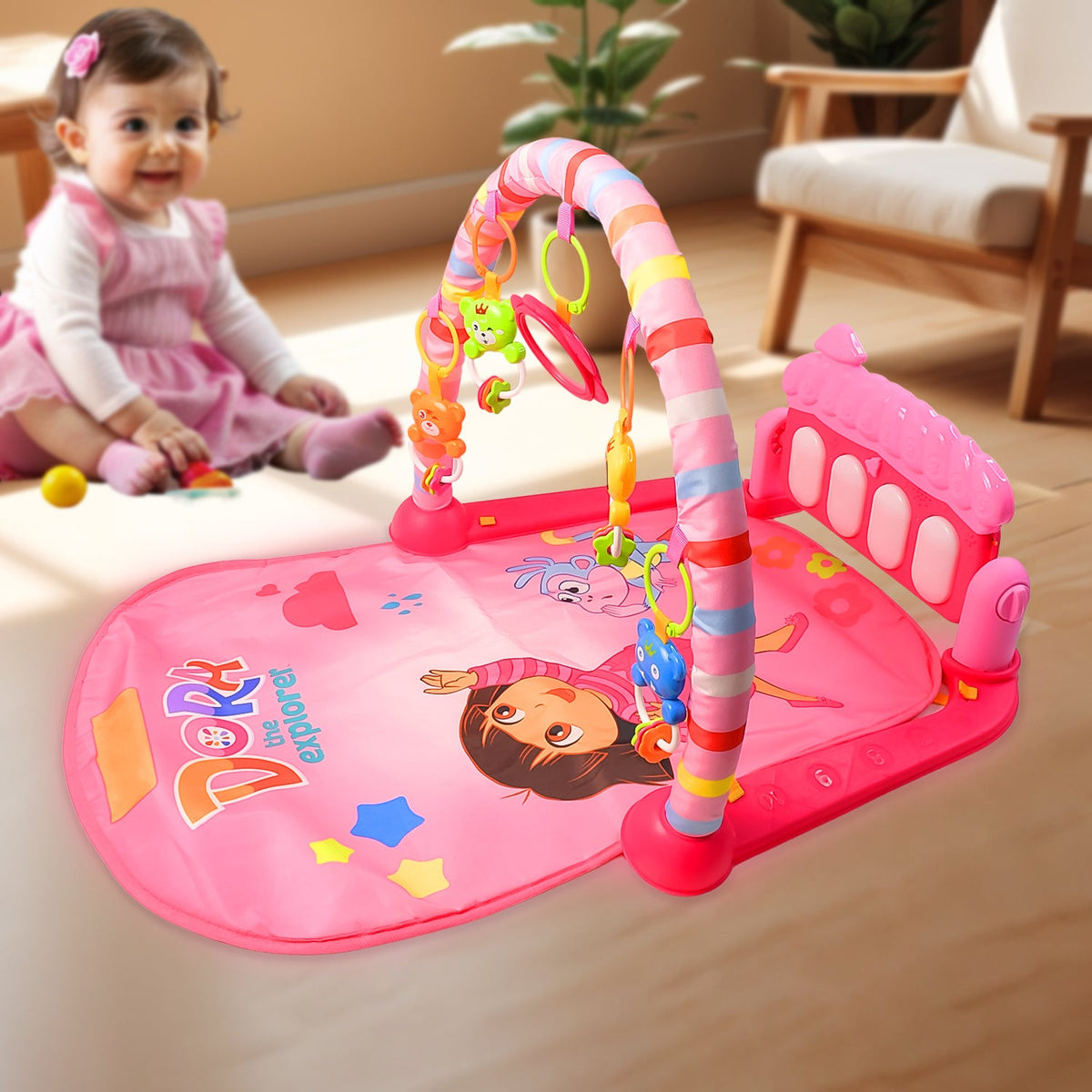 Aditi Baby Play Gym Mat with musical piano and hanging toys for infant play. Main image